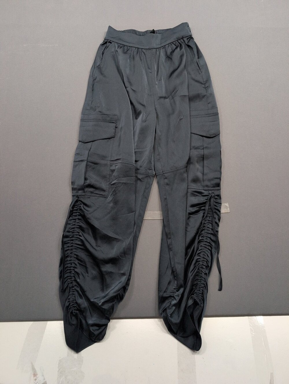 AllSaints Women's Satin Cargo Pants Ruched XS Dark Teal